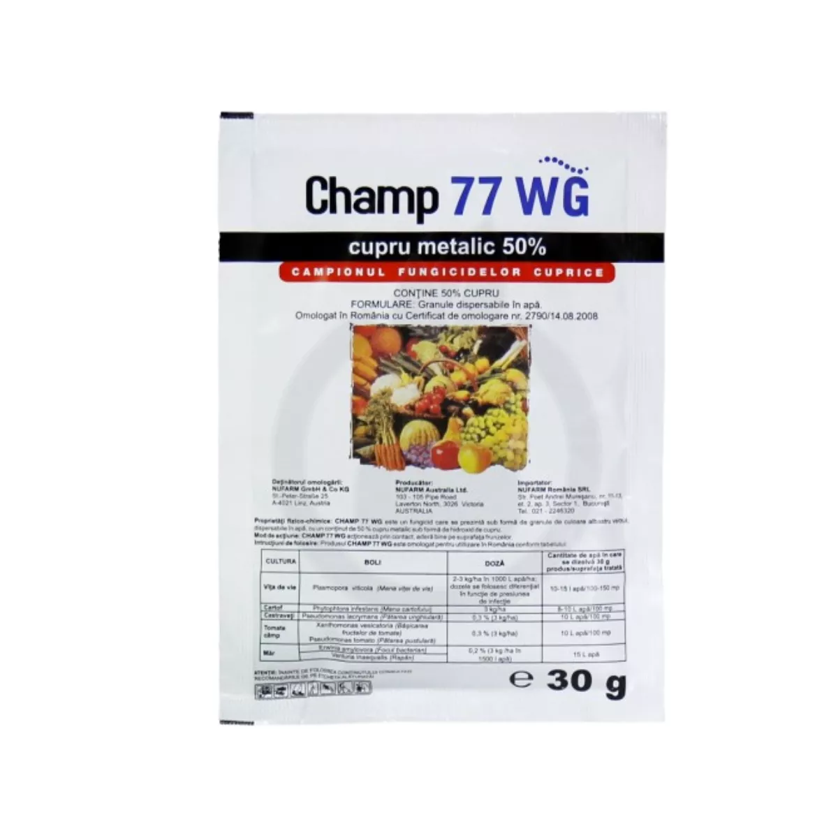Fungicid bactericid ecologic vita de vie, castraveti, tomate, mar Champ 77 WG, 30 grame 1