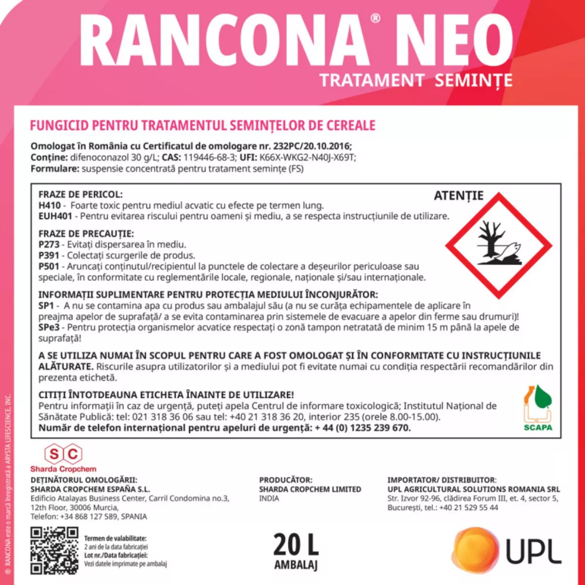 Fungicid tratament samanta paioase, RANCONA NEO , 20 litri 1