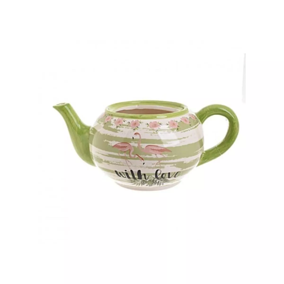 Ghiveci ceramic verde cu alb, ceainic Flamingo LWH 27Χ16,5Χ11 1