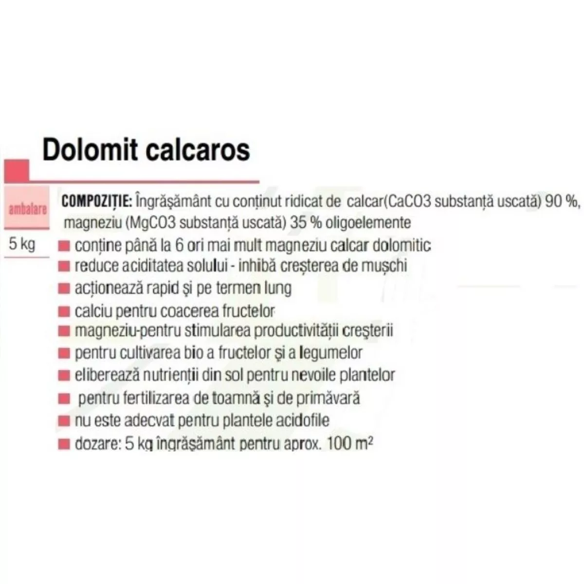 Ingrasamant mineral Dolomit calcaros 1558   AGRO 5 kg 2