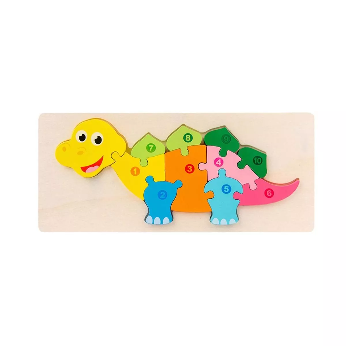 Jucarie educativa, puzzle 3D din lemn incastru, Dinozaur cu cifre, 11 piese, WD 2051-H 1