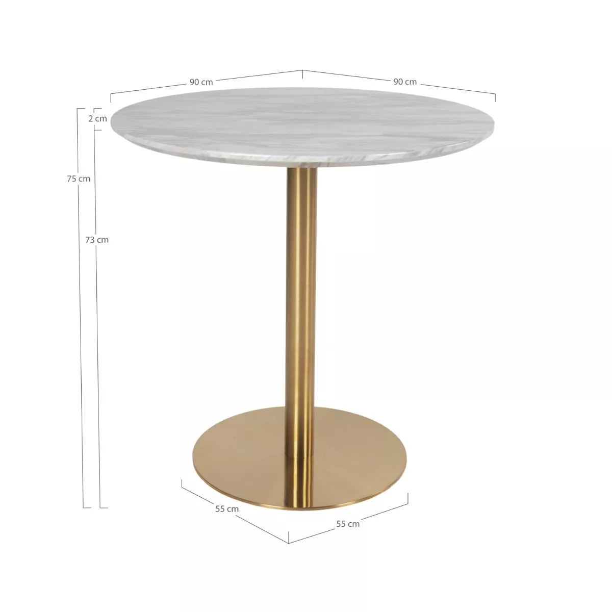 Masa de dining alb/auriu cu aspect de marmura din otel si MDF 90 cm Bolzano House Nordic 4