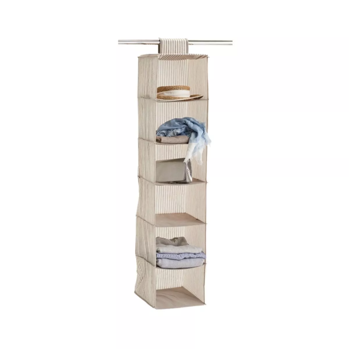 Organizator suspendat pentru dulap, 6 compartimente, bej din material textil Stripes Zeller 2