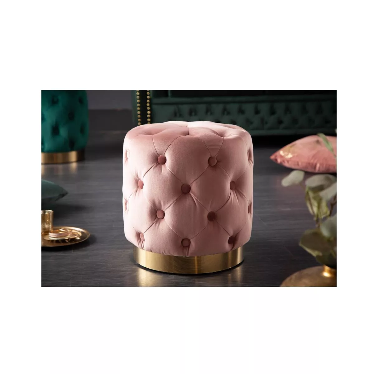 Pouf roz pal/auriu din catifea poliester Modern Barock Invicta 2