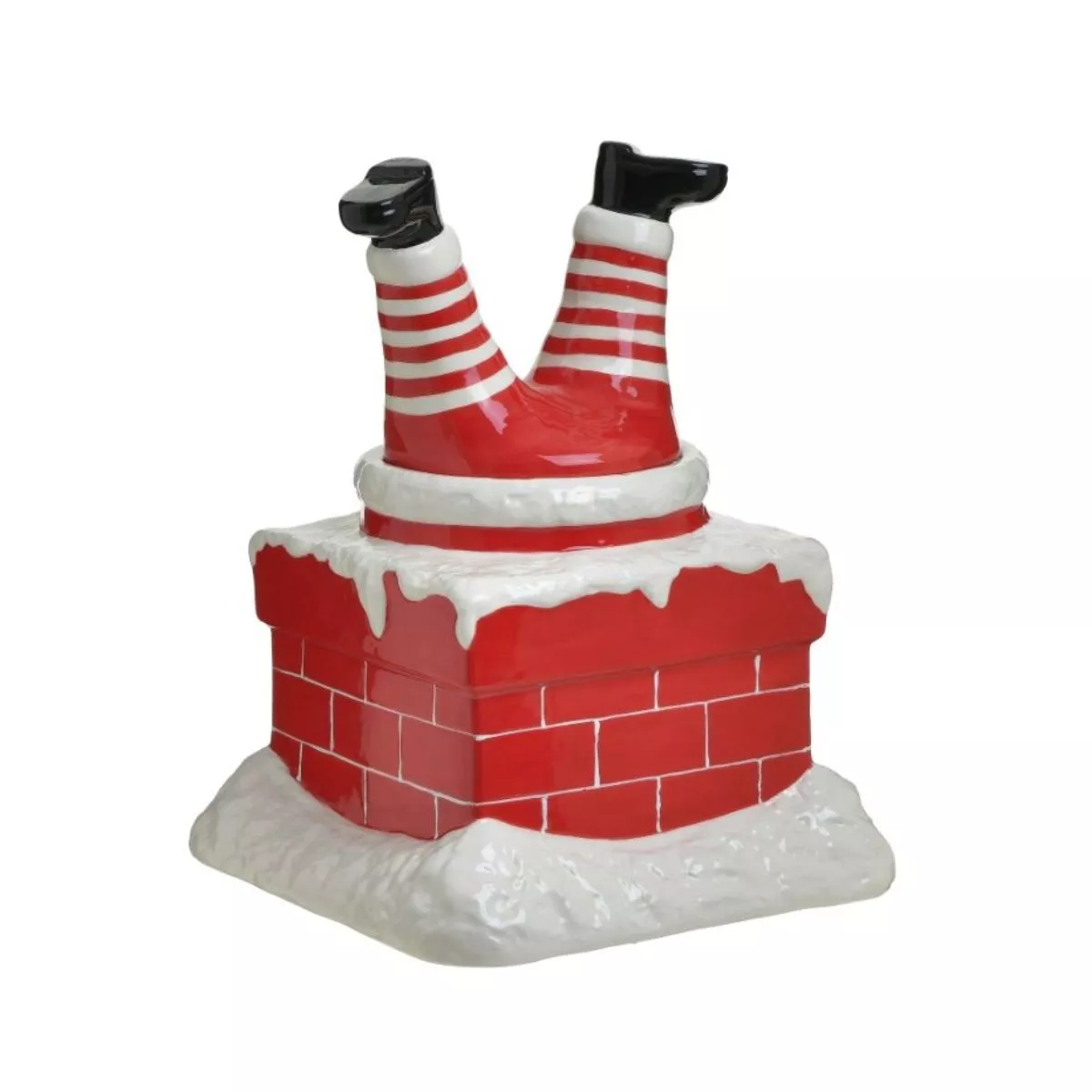 Recipient de depozitare alb/rosu ceramic 24Χ24Χ32 Chimney Santa Inart 1