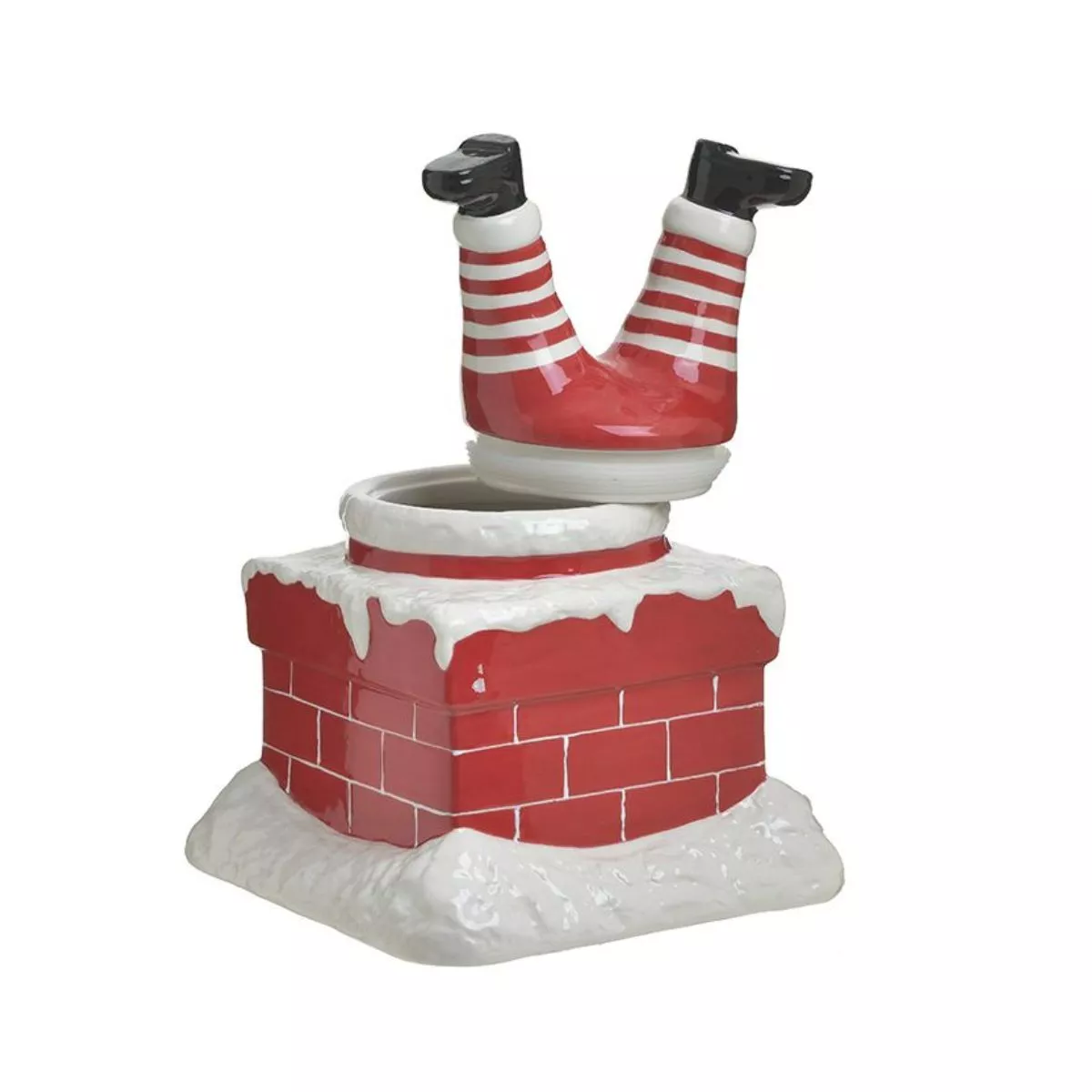 Recipient de depozitare alb/rosu ceramic 24Χ24Χ32 Chimney Santa Inart 2
