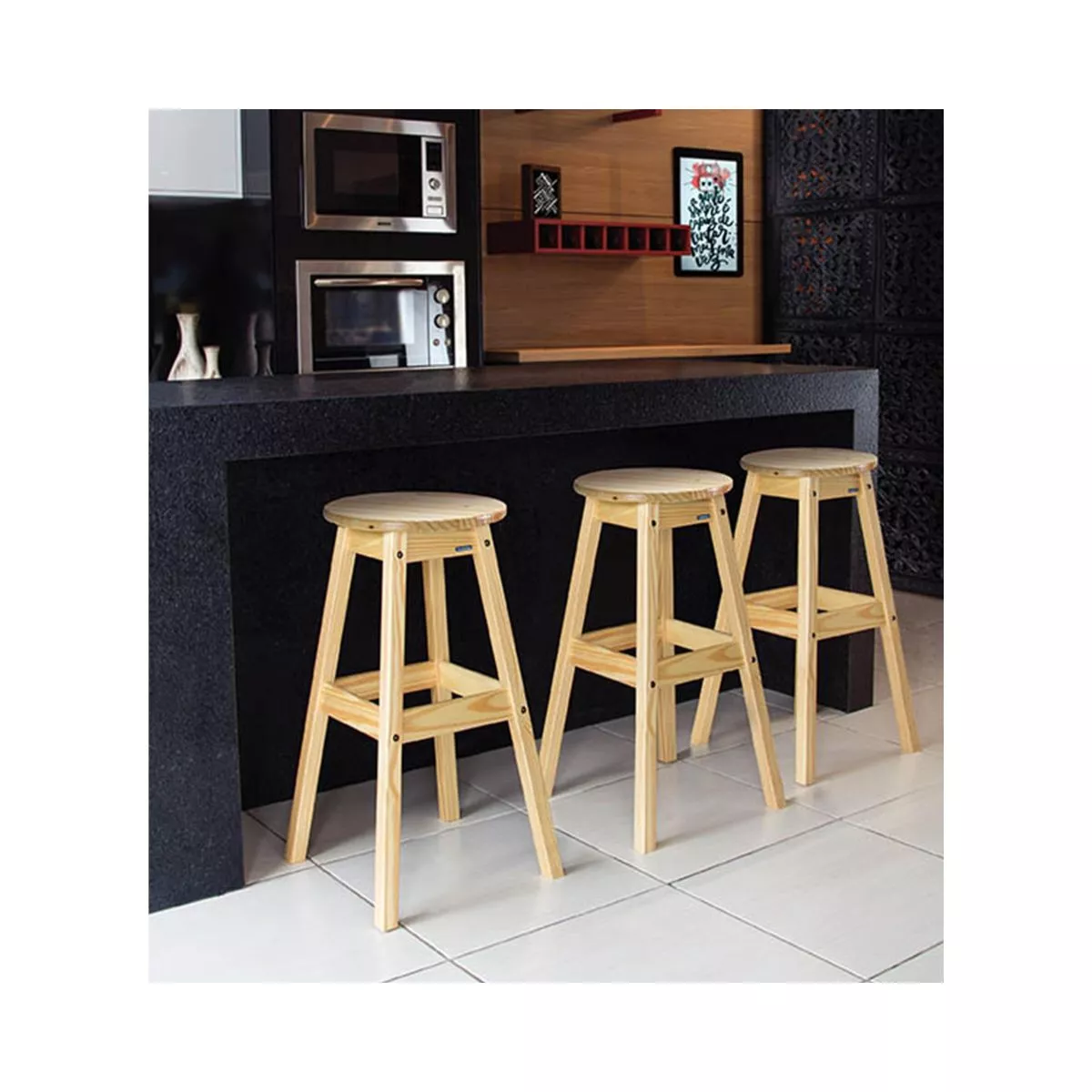 Scaun de bar maro din lemn Naturalle 40 x 40 x 70,8 cm Tramontina 2