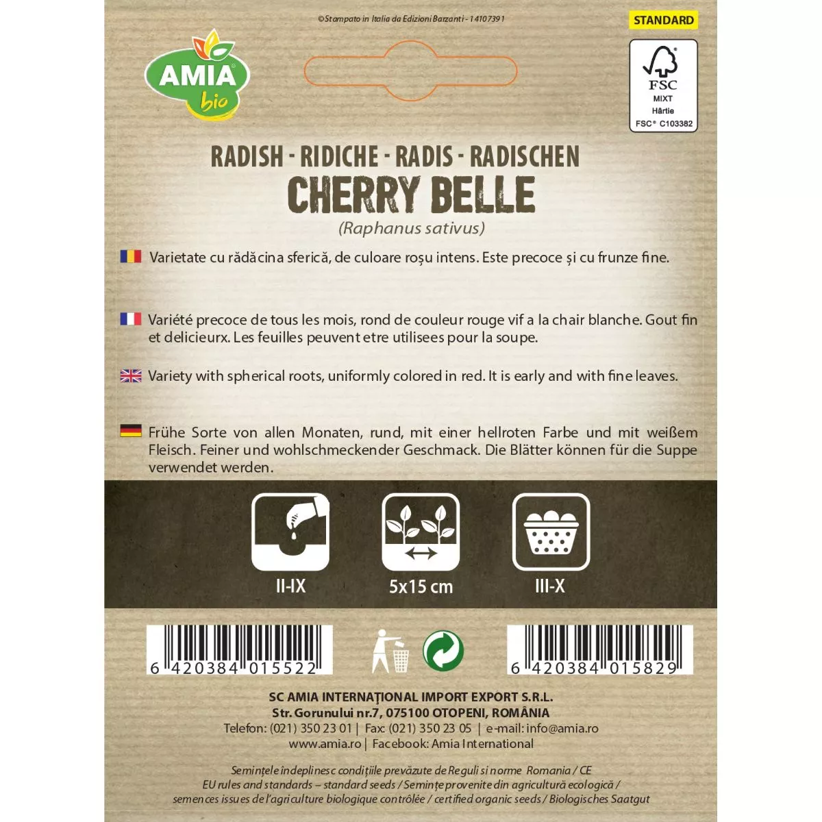 Seminte Ridichi Cherry Belle BIO AMIA 2.5gr 2