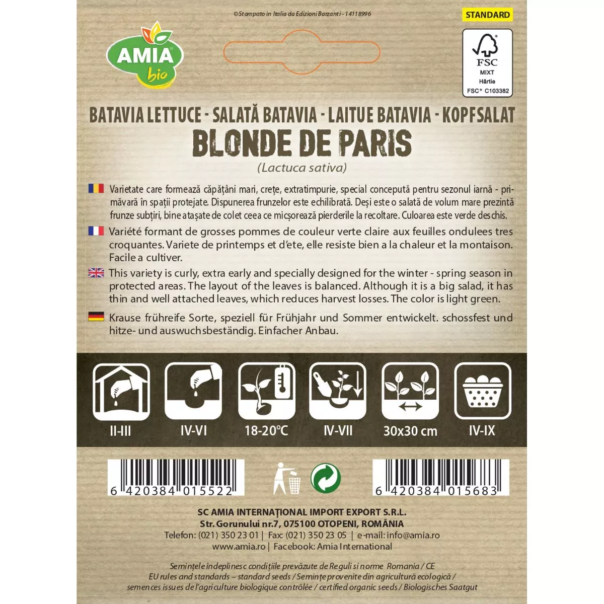 Seminte Salata Batavia Blonde de Paris BIO AMIA 1.5gr 2