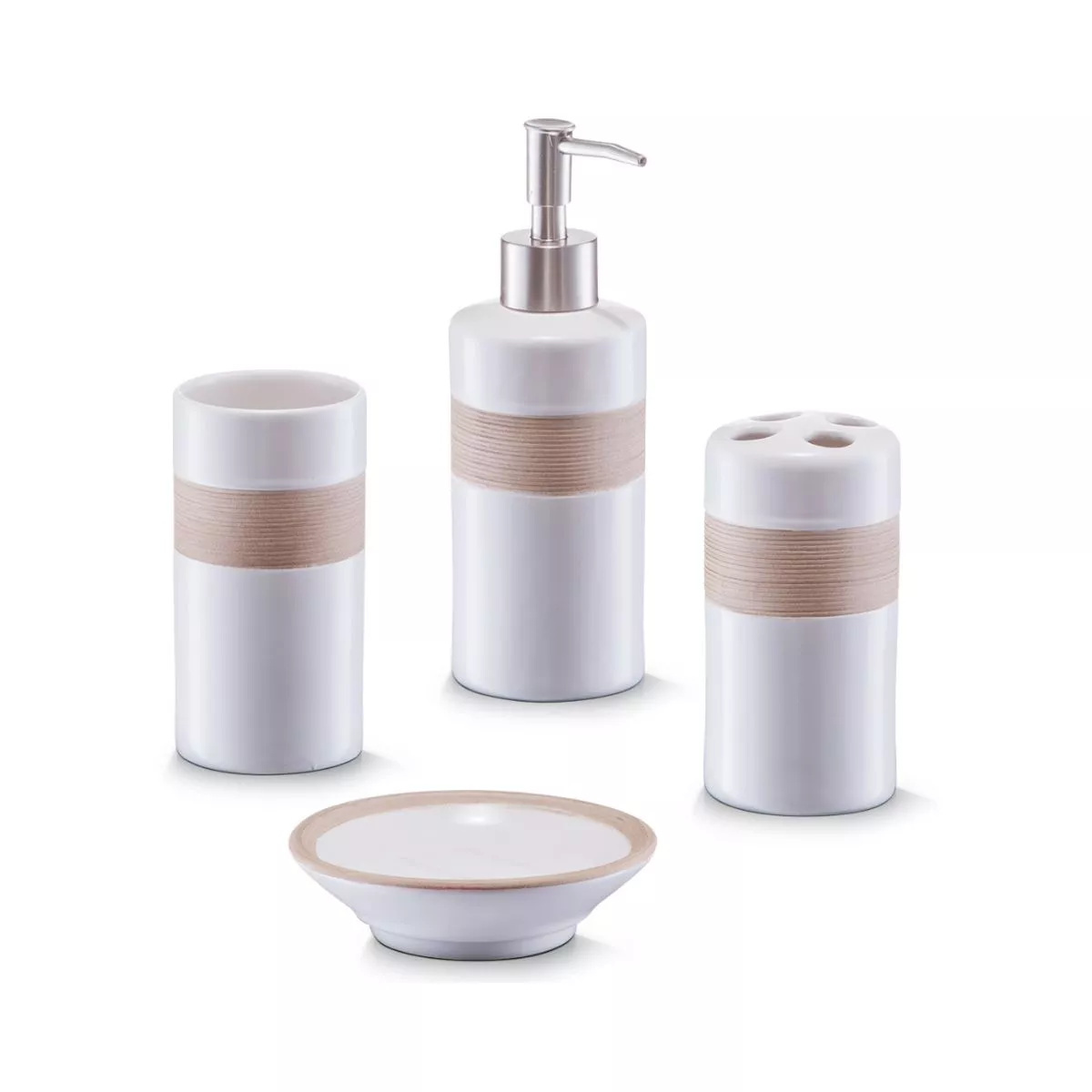 Set accesorii de baie alb/bej din ceramica Ribbon Zeller 1