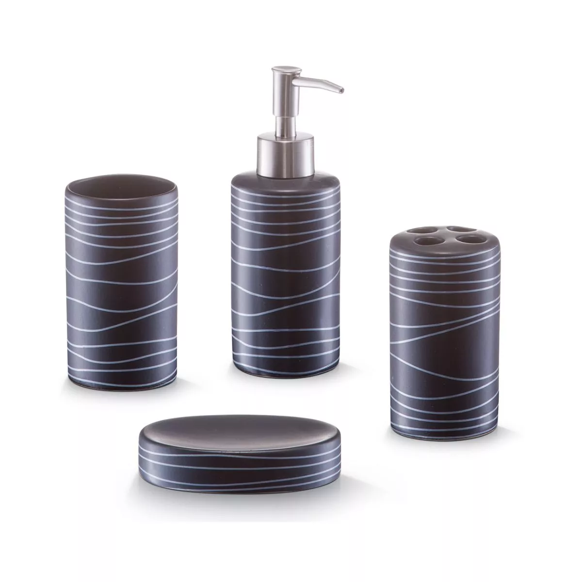 Set accesorii de baie, negru, din ceramica, Lines Zeller 1