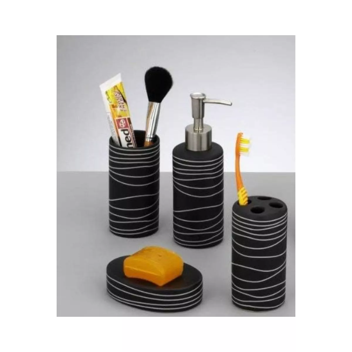 Set accesorii de baie, negru, din ceramica, Lines Zeller 6