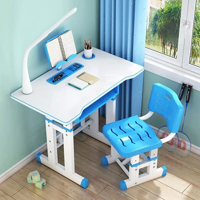 Set birou 70x49x70 cm si scaunel 37x31x70 cm, pentru copii, cu lampa LED, inaltime reglabila, Hectarul KT0043 (albastru) 2