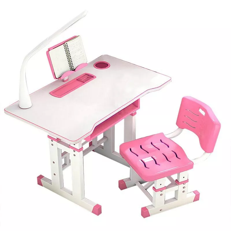 Set birou 70x49x70 cm si scaunel 37x31x70 cm, pentru copii, cu lampa LED, inaltime reglabila, Hectarul KT0044 (roz) 1