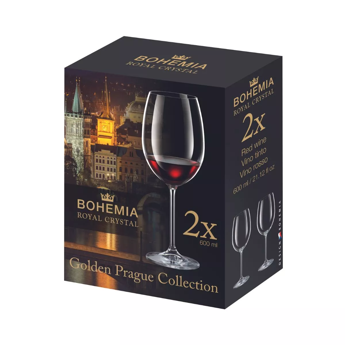 Set de 2 pahare pentru vin rosu, transparent, din cristal de Bohemia, 600 ml, 2For2 2