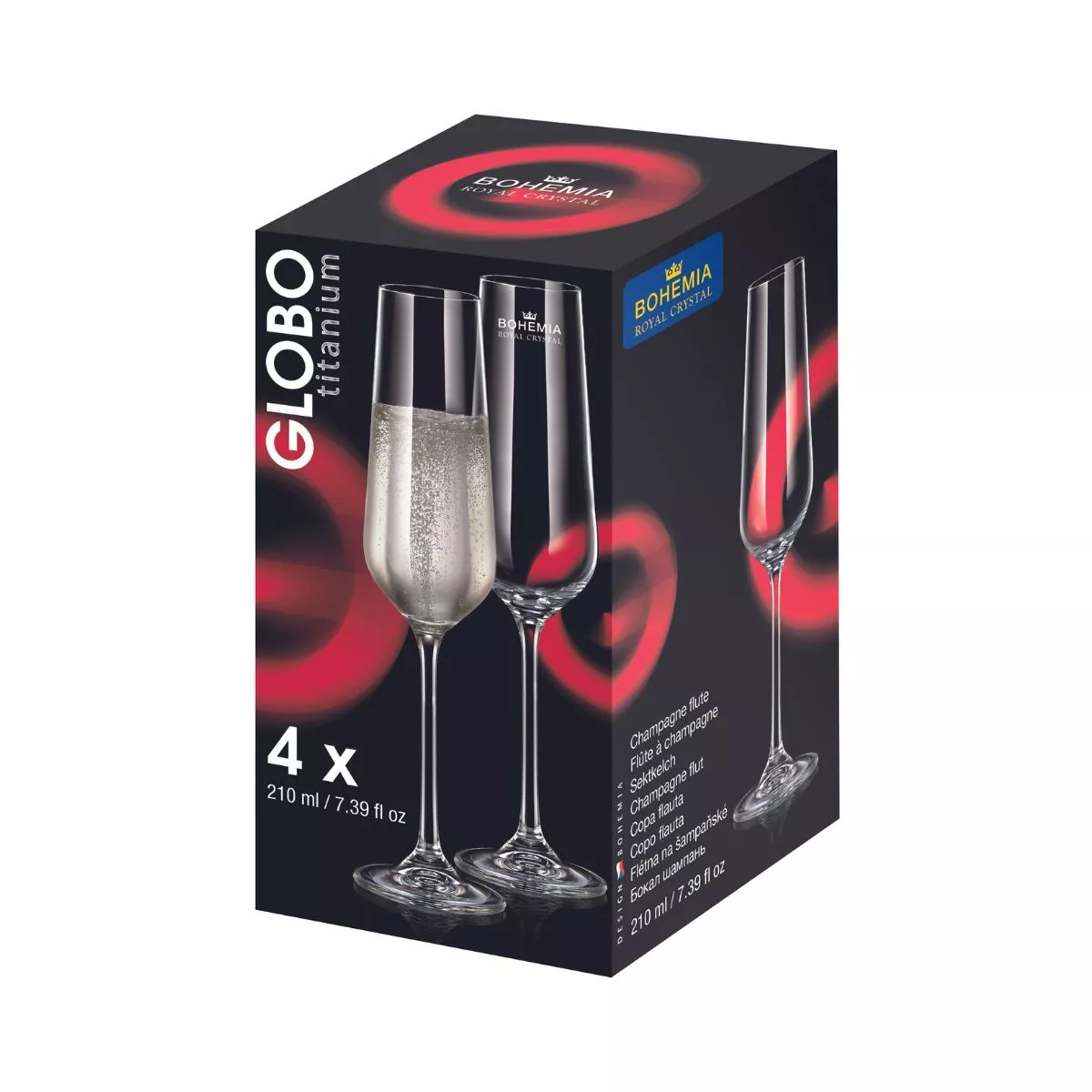 Set de 4 pahare pentru sampanie, transparent, din cristal de Bohemia, 210 ml, Globo 2