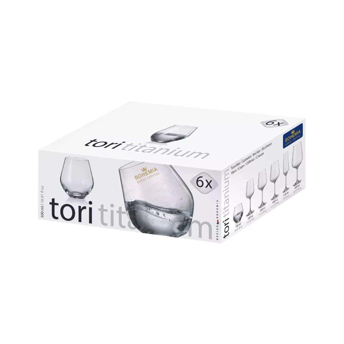 Set de 6 pahare pentru apa, transparent, din cristal de Bohemia, 500 ml, Tori Titanium 2