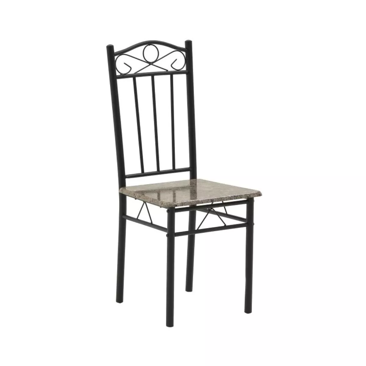 Set masa si scaune dining pentru 4 persoane , din metal si lemn, cu aspect de marmura, 120x68x75 cm, resp 34x40x90 cm 4