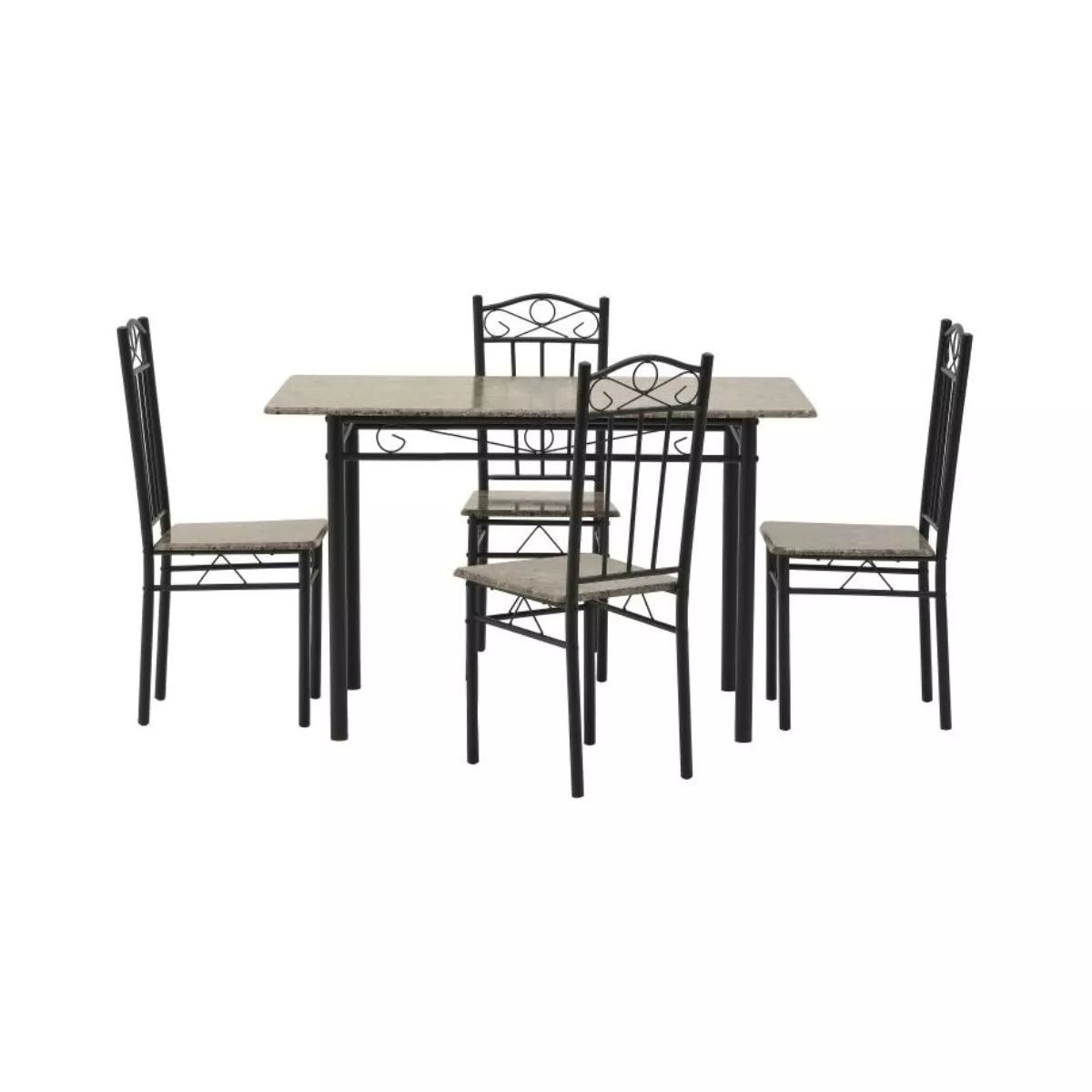 Set masa si scaune dining pentru 4 persoane , din metal si lemn, cu aspect de marmura, 120x68x75 cm, resp 34x40x90 cm 1
