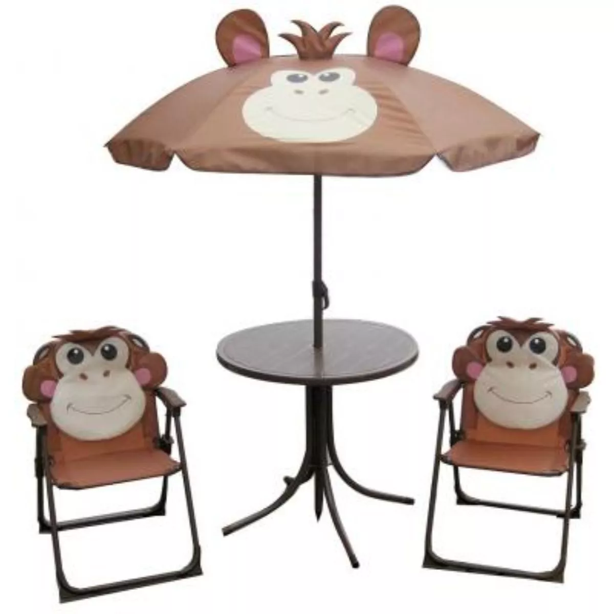 Set mobilier de gradina pentru copii Maimuta - umbrela 105 cm, masa 50 cm, 2 scaune 1