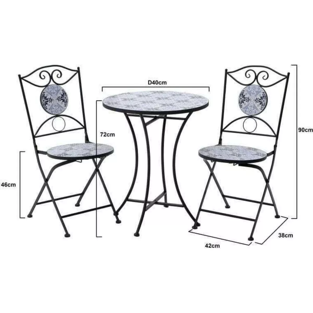 Set mobilier terasă/ grădină maro-alb, 2 scaune și masă, placi ceramice 5