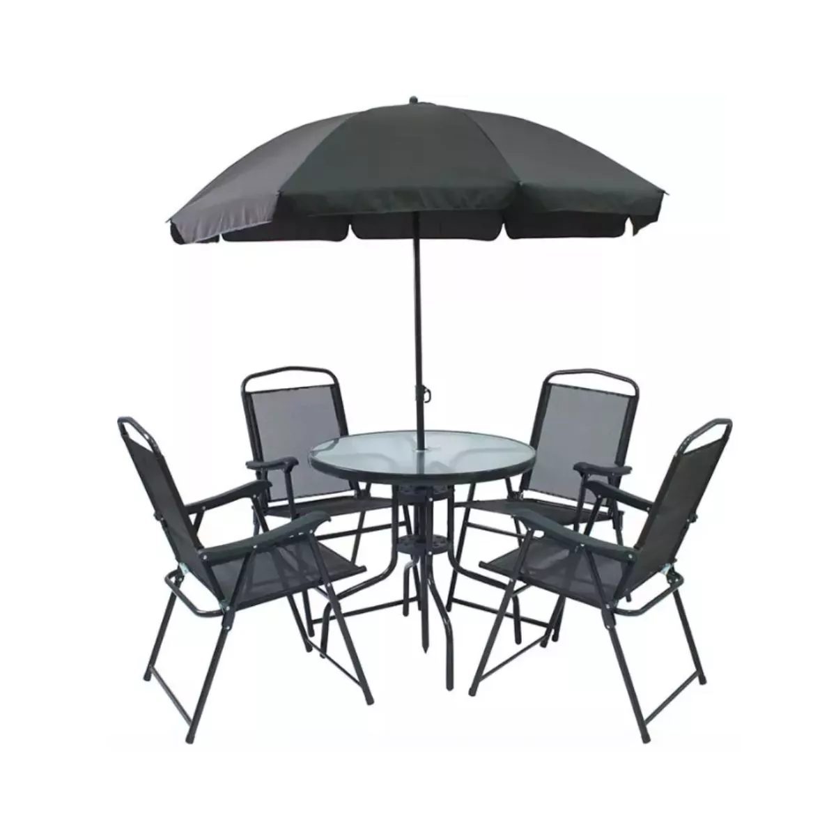 Set mobilier terasa/ gradina negru - masa, 4 scaune si umbrela 1