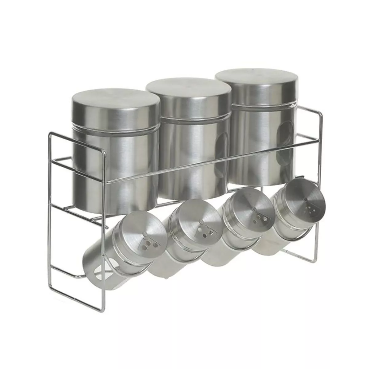 Set pentru condimente 7 recipiente argintiu din inox cu suport Inart 1