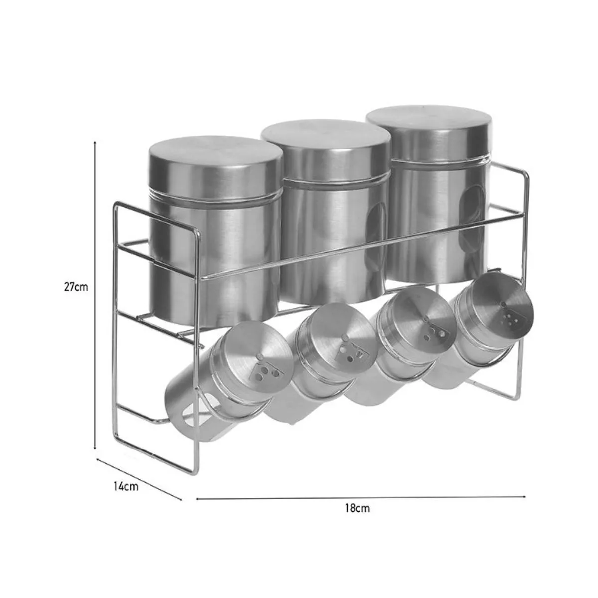 Set pentru condimente 7 recipiente argintiu din inox cu suport Inart 2