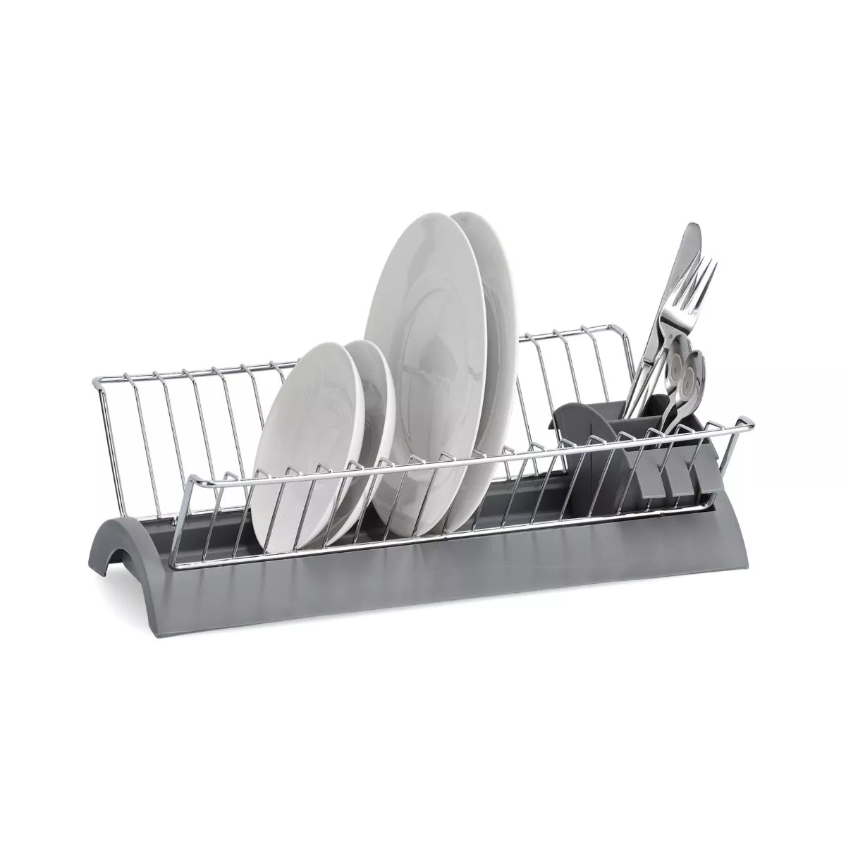 Suport de vase, cu tava si suport de tacamuri, din metal si plastic, 42 cm, Dish Drain Rack Zeller 2