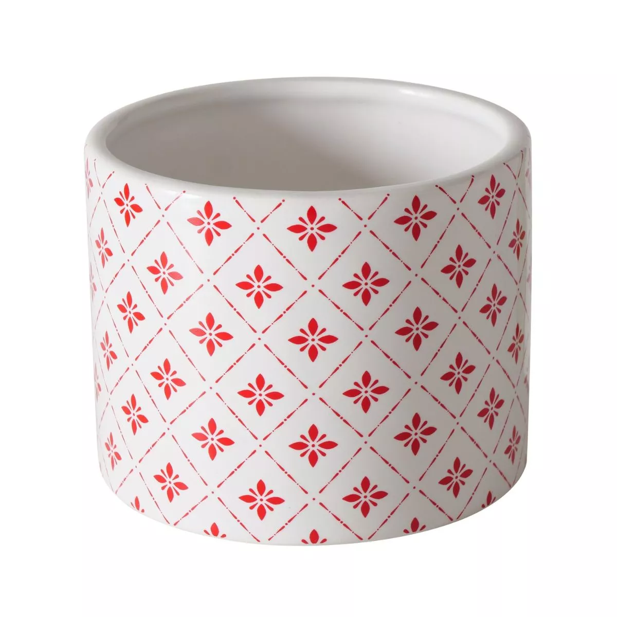 Suport decorativ pentru ghiveci, din ceramica, Ø10 cm, alb/rosu Geometric Lilly Boltze 1