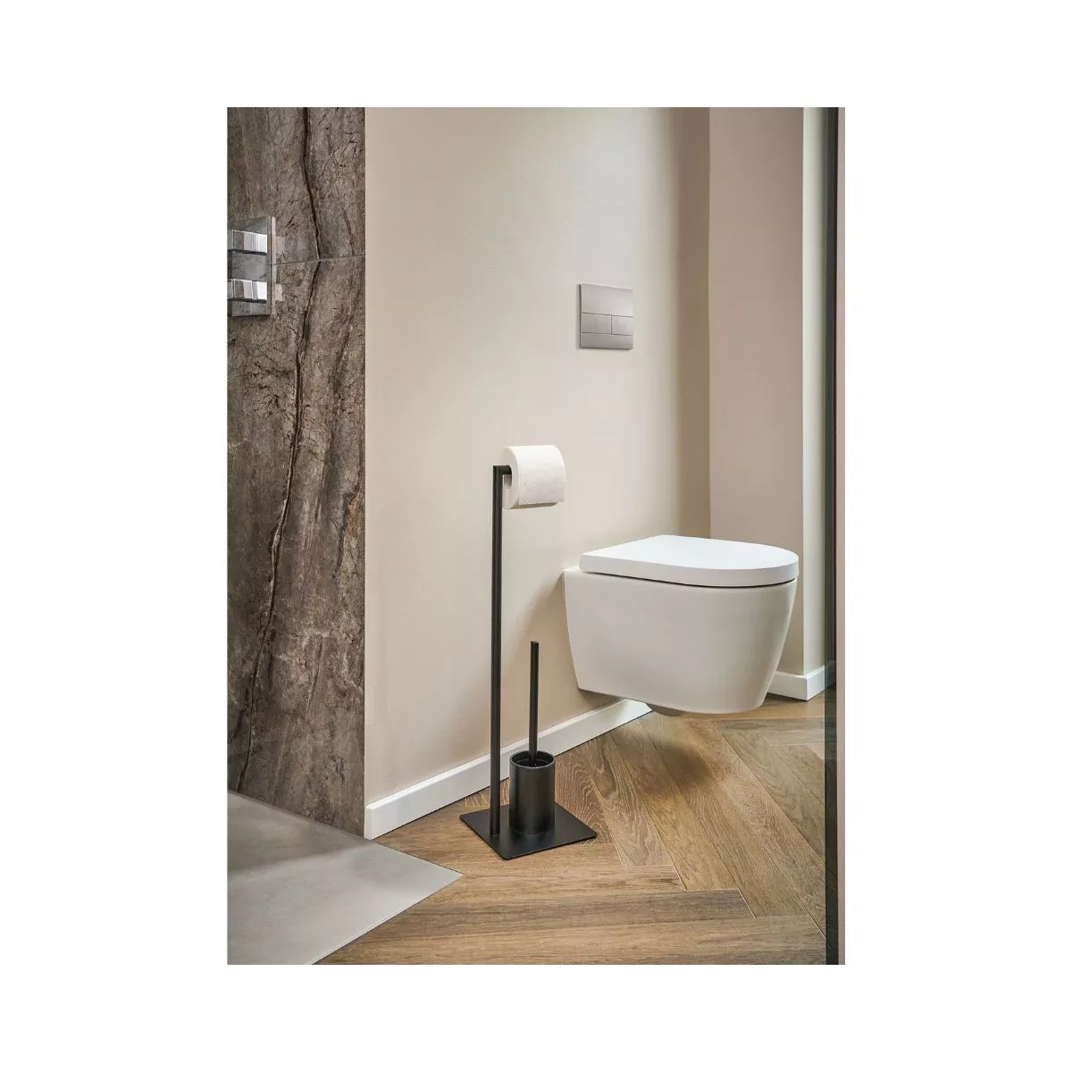Suport pentru hartie igienica si perie toaleta, negru, din metal, 70 cm, Toilet Holder Zeller 4