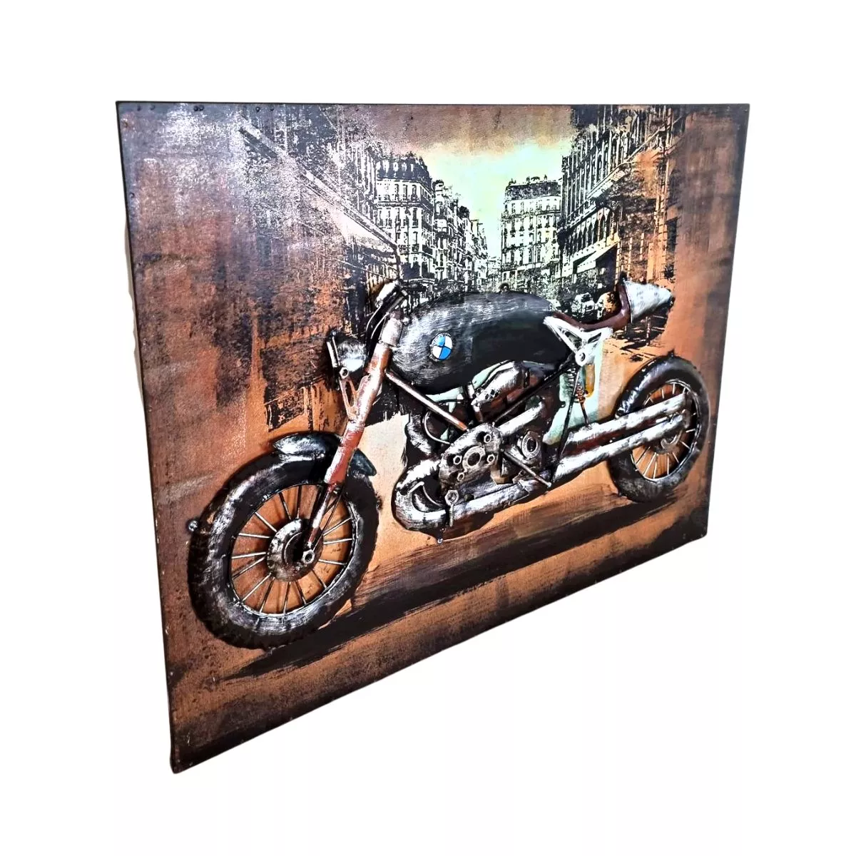 Tablou de metal 3D, model cu motocicleta 60x80x6 cm 3