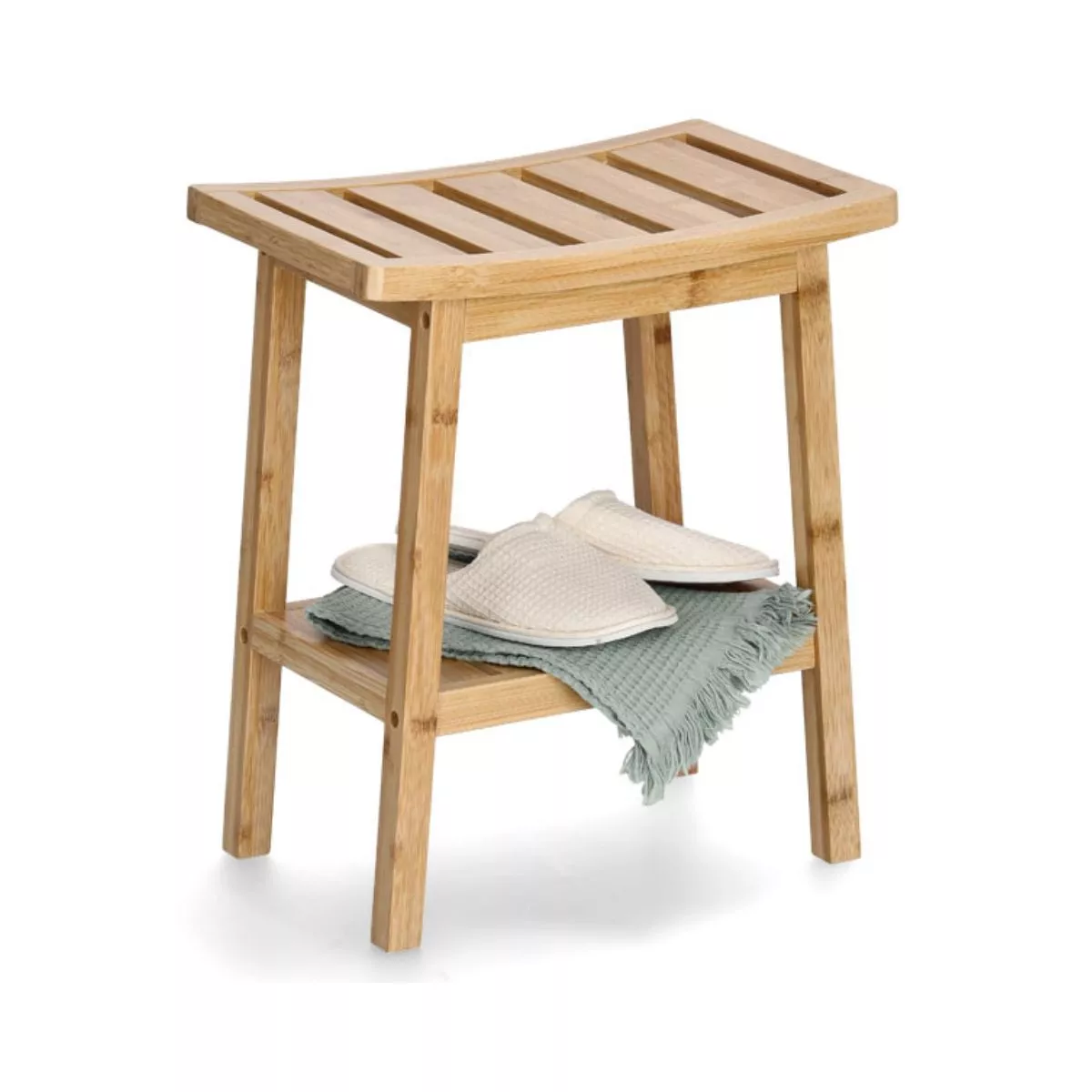 Taburet cu polita, maro din bambus, 46 cm, Stool Zeller 2