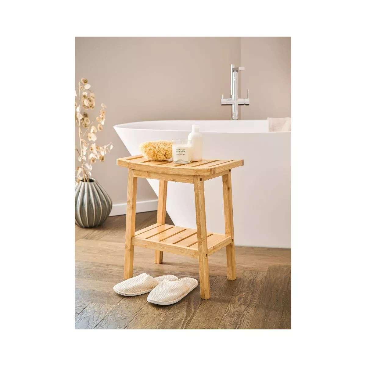 Taburet cu polita, maro din bambus, 46 cm, Stool Zeller 3