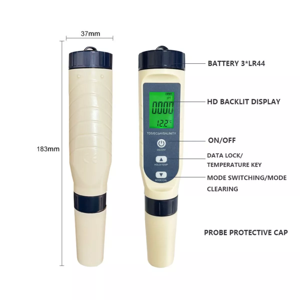 Tester de apa 5 in 1, PH, TDS, Temperatura, EC si Salinitatea, ecran LCD, precizie ridicata 6