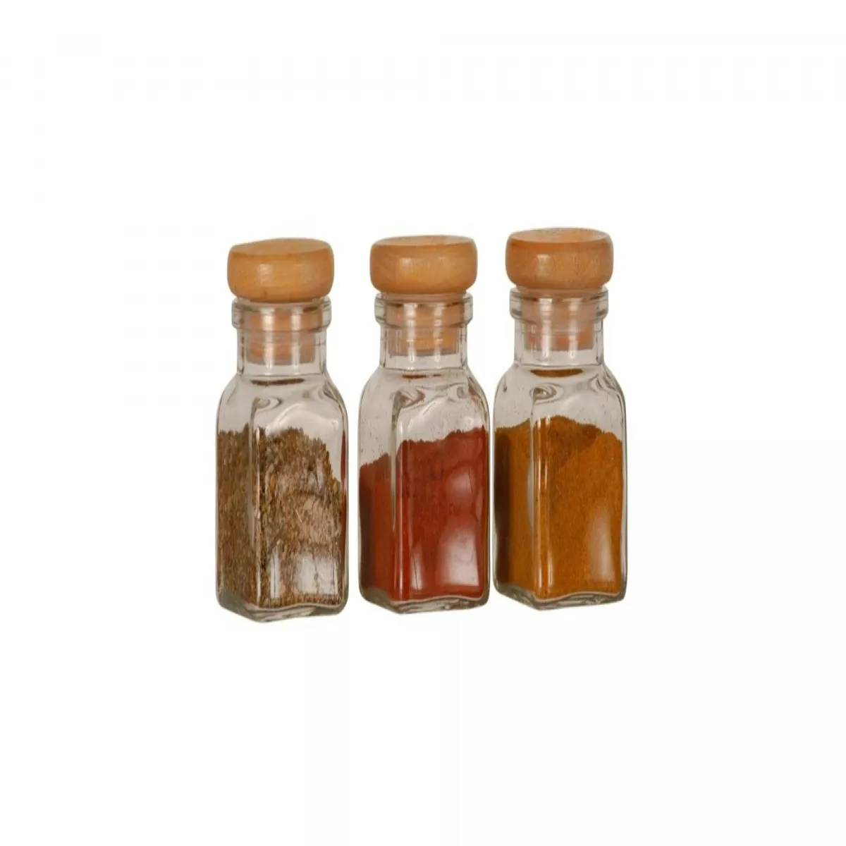 Recipiente pentru condimente, din sticla si lemn, 17 x 5.5 cm, transparent (set 3 buc)