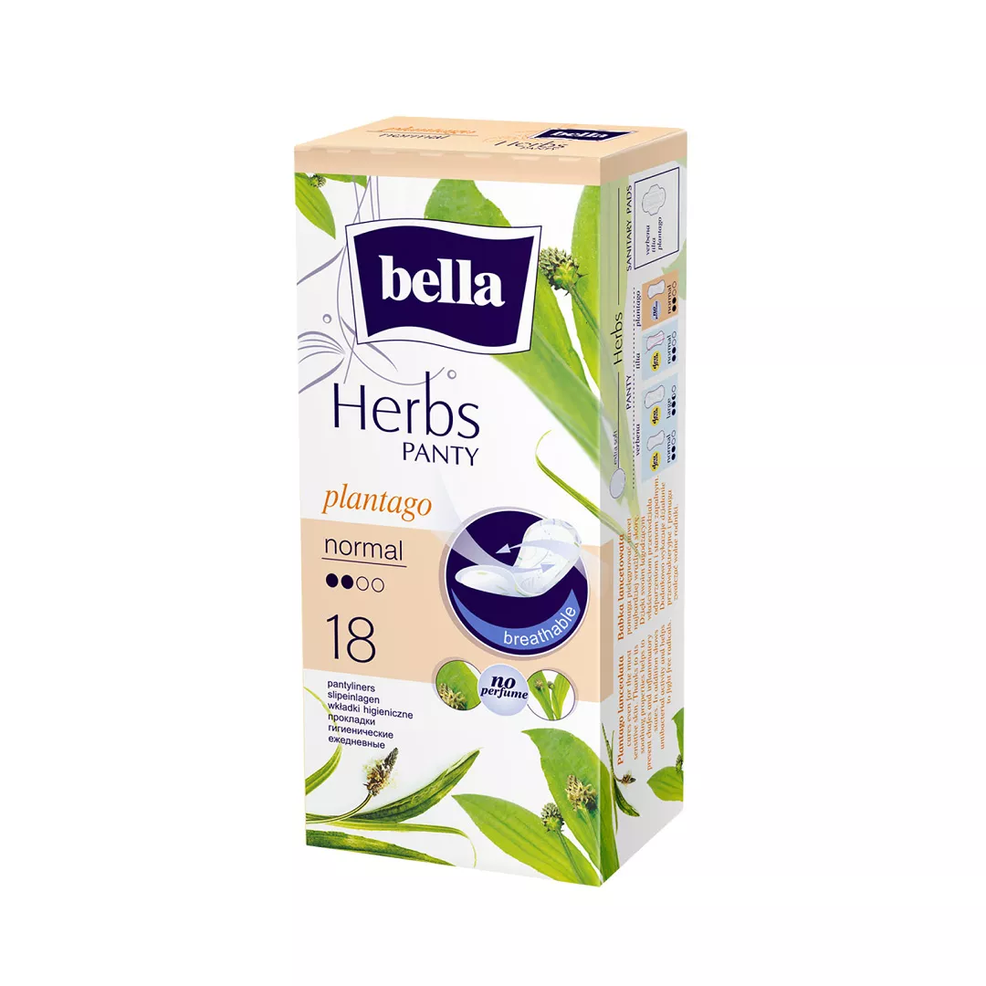 Absorbante zilnice Bella Panty Herbs Sensitive Patlagina, 18 bucati, Tzmo Sa, [],https:farmaciabajan.ro