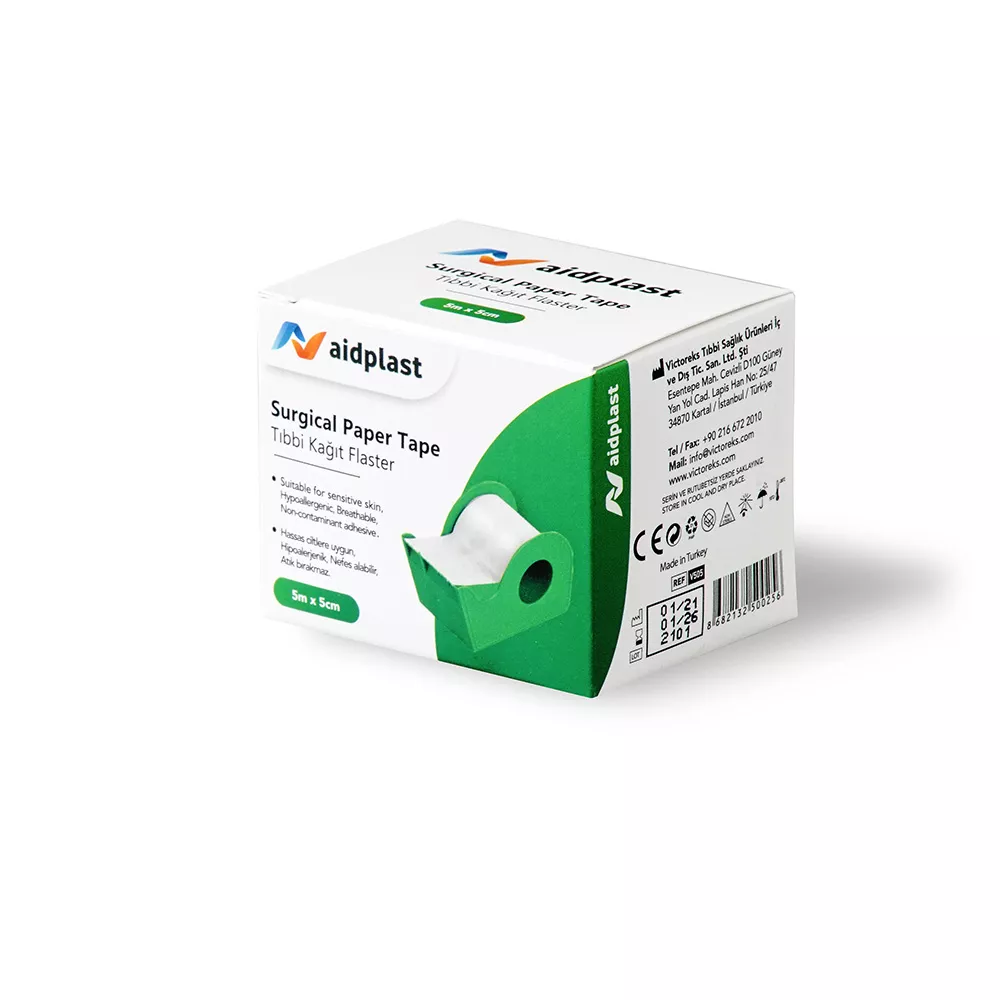 Aidplast Banda adeziva suport microporos (hartie) 5 m x 5 cm, 1 buc/cutie, Aidplast, [],farmaciabajan.ro