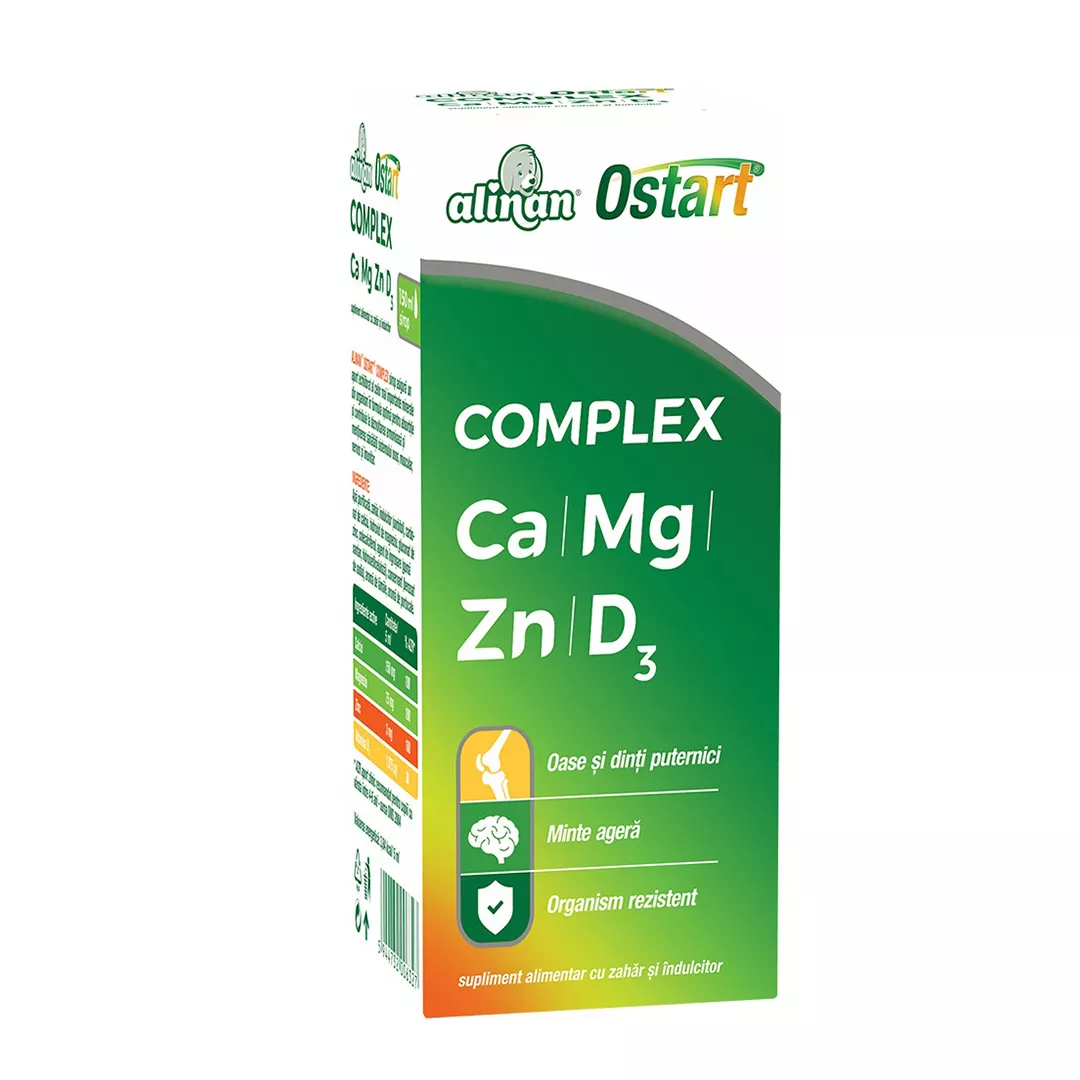 Alinan Ostart Complex Ca Mg Zn D3 sirop, 200 ml, Fiterman Pharma, [],farmaciabajan.ro