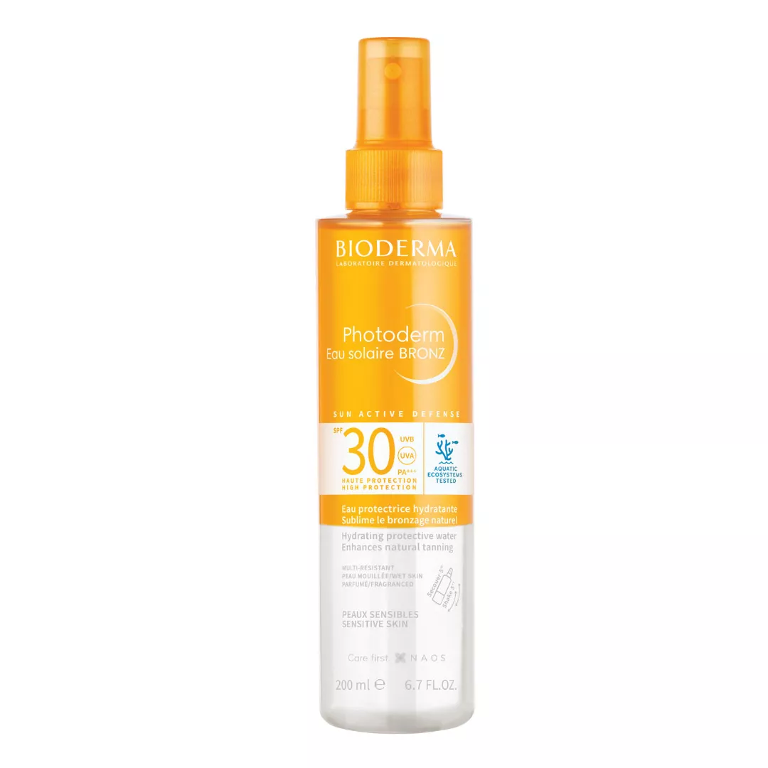 Apa cu protectie solara SPF 30 pentru piele sensibila Photoderm Bronz, 200 ml, Bioderma, [],farmaciabajan.ro