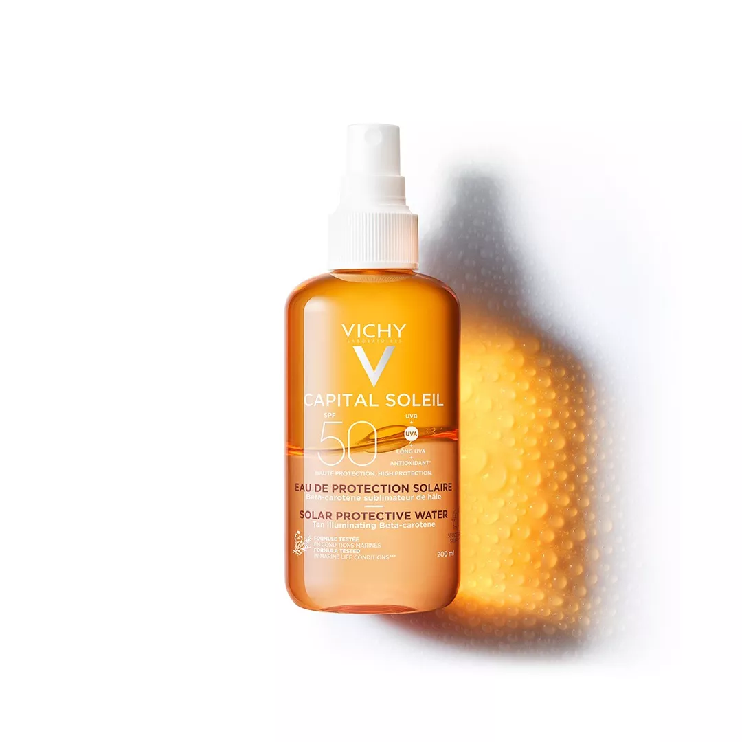 Apa de protectie solara pentru un bronz sporit SPF 50 Capital Soleil, 200 ml, Vichy, [],farmaciabajan.ro