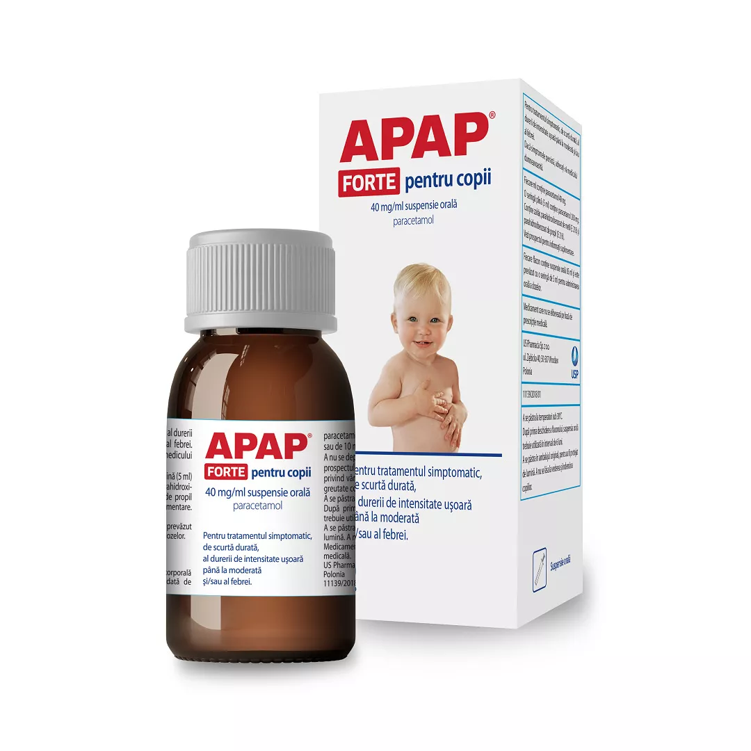 Apap Forte pentru copii, 40 mg/ml suspensie orala, 85 ml, USP, [],farmaciabajan.ro