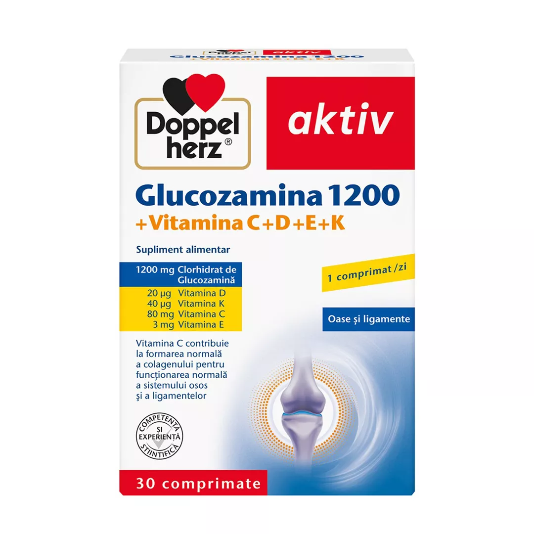 Glucozamina 1200 + Vitamina C+D+E+K Aktiv, 30 comprimate, Doppelherz, [],farmaciabajan.ro