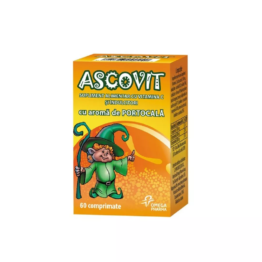Ascovit cu Vitamina C aroma de portocala, 60 comprimate, Omega Pharm, [],farmaciabajan.ro