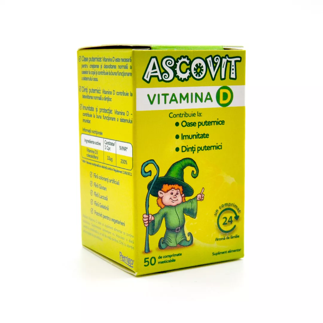 Ascovit Vitamina D3, 50 comprimate, Perrigo, [],farmaciabajan.ro