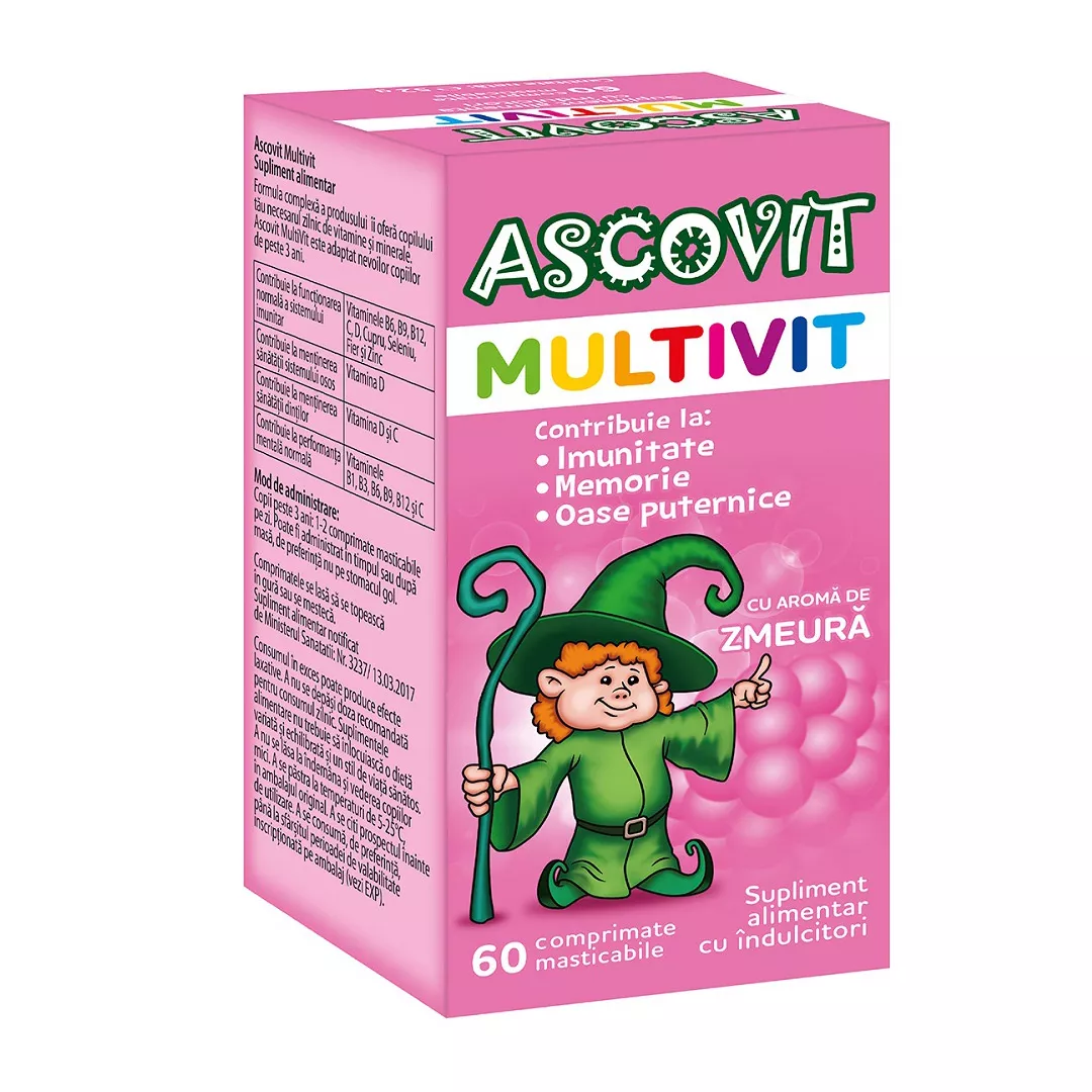 Ascovit Multivit, 60 comprimate cu aroma de zmeura, Omega Pharma, [],https:farmaciabajan.ro
