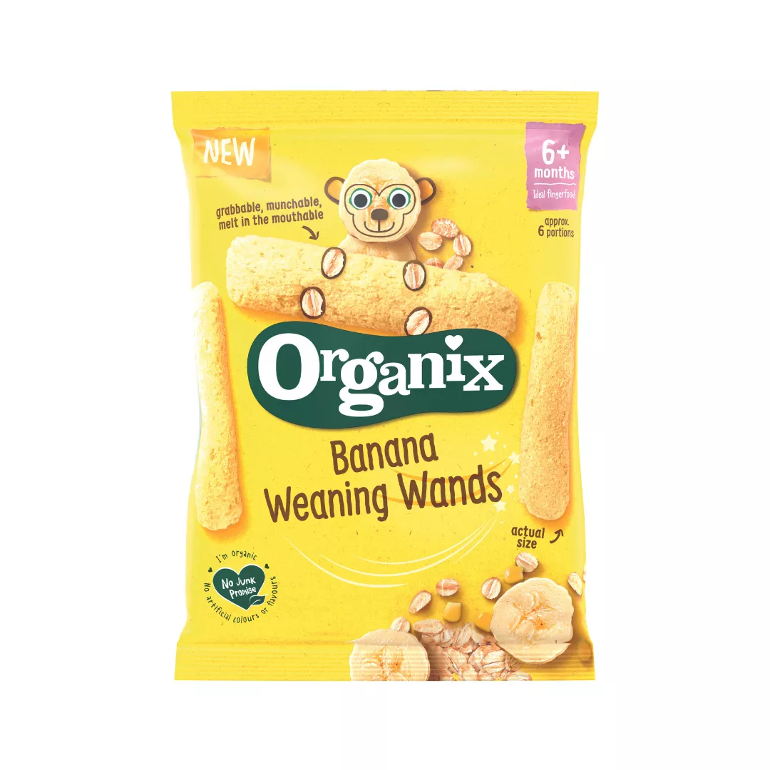 Baghete Bio din porumb si ovaz cu banana, 25 g, + 6 luni, Organix, [],farmaciabajan.ro