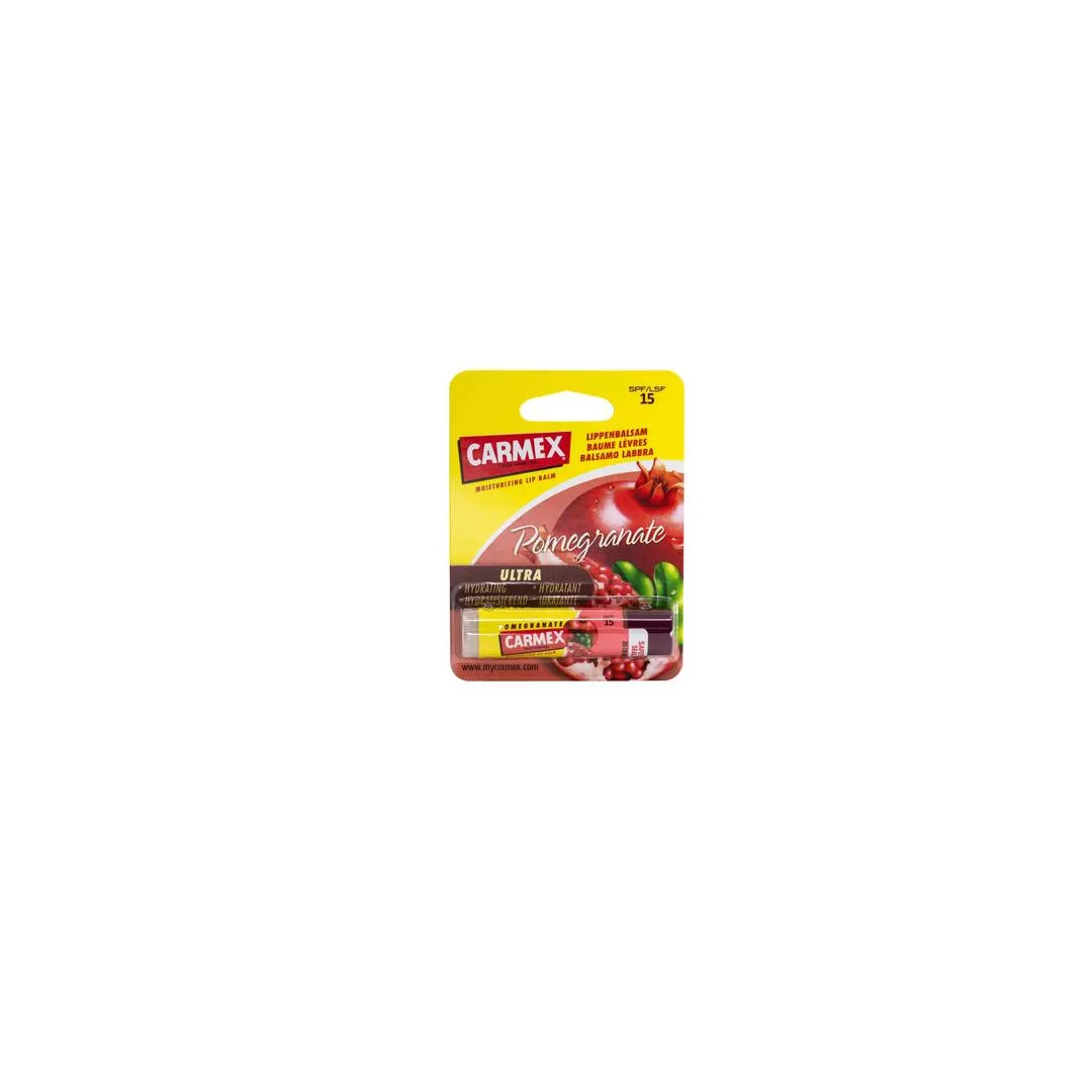 Stick reparator pentru buze uscate si crapate cu aroma de rodie SPF15, 4.25g, Carmex, [],farmaciabajan.ro