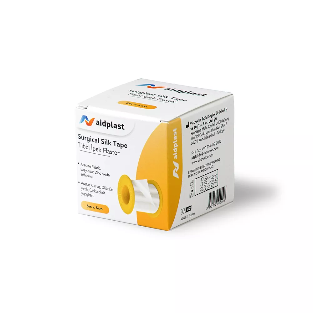 Banda adeziva pe suport de matase 5 m x 5 cm, 1 buc/cutie, Aidplast, [],farmaciabajan.ro