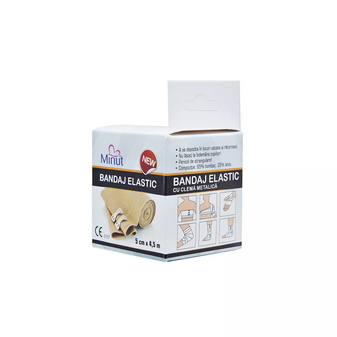 Bandaj elastic cu clema 5 cm x 4,5 m, Minut, [],farmaciabajan.ro